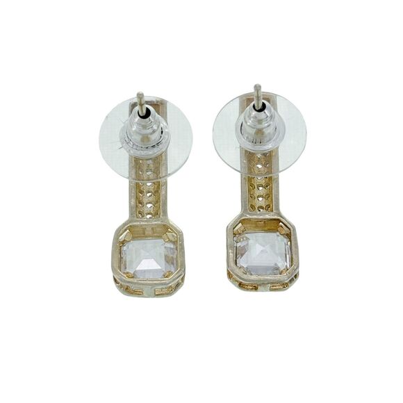 Vintage Sterling Silver 925 Gold Plated Pave Cubic Zirconia Drop Earrings - Picture 2 of 5